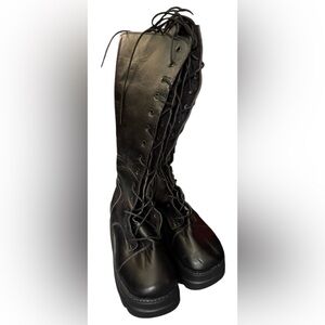 Chunky Goth Wedge Platform Black Faux Leather Zip-up Knee Boots Women’s 8.5